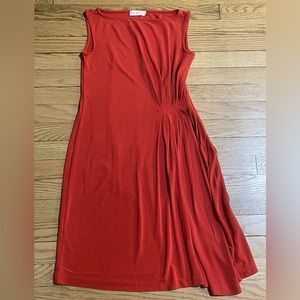 TORY BURCH Coral Orange Cree Neck Draped Front Sleeveless Midi Dress